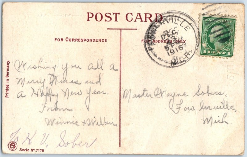 c.1910 Old World Santa Claus Gel German Made Christmas Postcard F201