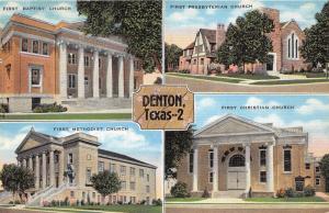 Denton Texas~4 Churches-First Baptist-Presbyterian-Methodist-Christian~1940s Pc