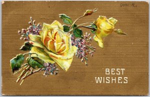 1908 Best Wishes Yellow Rose Flower Greetings Posted Postcard