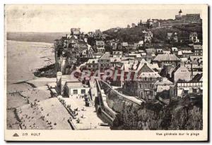 Old Postcard Ault general view on the beach