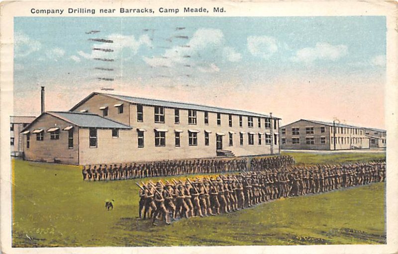 Company Drilling Near Barracks at Camp Meade Maryland, USA Military 1918 
