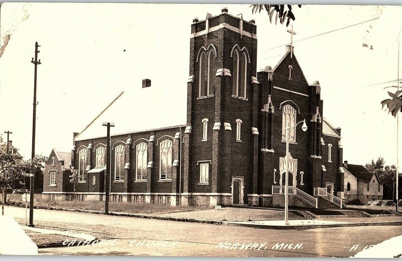 Vintage RPPC Catholic Church Norway, MI Postcard P117 