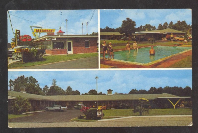 GLENNVILLE GEORGIA MOTEL SAN-SU RESTAURANT SWIMMING POOL VINTAGE POSTCARD