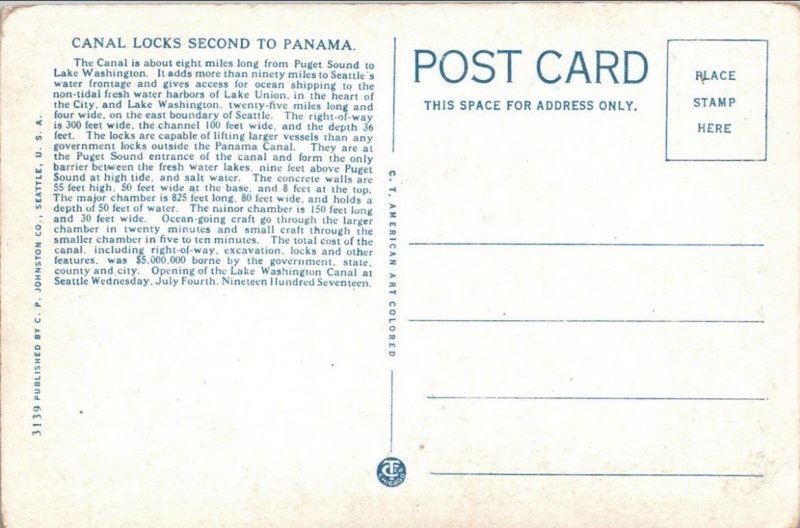 Canal Locks Seattle, Washington Vintage postcard K12