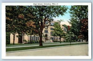 Columbus Wisconsin Postcard High School Exterior Building 1920 Vintage Antique