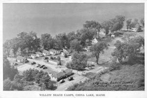 China Lake Maine Willow Beach Camps Birds Eye View Vintage Postcard JA4741424