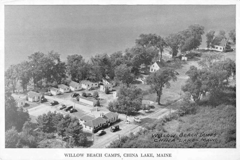 China Lake Maine Willow Beach Camps Birds Eye View Vintage Postcard JA4741424