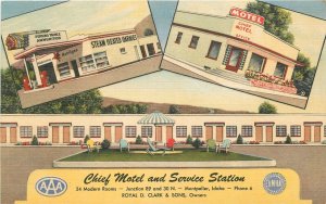 Idaho Montpelier Chief Motel Service Station Teich linen 1940s Postcard 22-10296