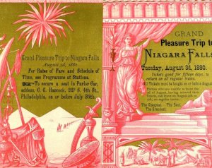 1880 Grand Pleasure Trip To Niagara Falls Parlor Car Erie Railroad Trade Card &K