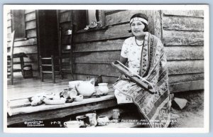 1950's RPPC CHEROKEE POTTERY & BEAD WORKER NC INDIAN RESERVATION POSTCARD