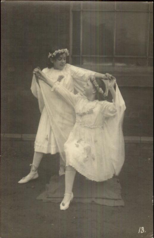 Little Girls in Fairy Ballet Costumes Dancing c1915 Real Photo Postcard