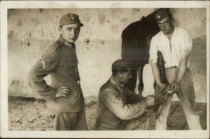 Soldiers Shoeing Horse Smithy Farrier c1910 Crisp Amateur Real Photo Postcard