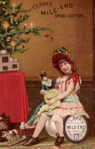 Girl With Doll Toys Christmas Tree Victorian Trade Card