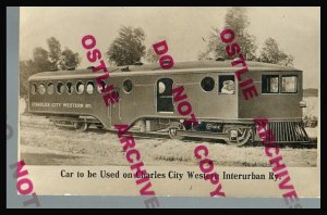 Charles City IOWA RPPC c1910 ADVERTISING C.C.W. RR Train MCKEEN MOTOR CAR