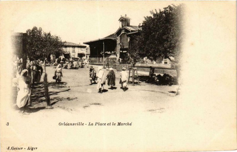 CPA AK Geiser 3 Orléansville La Place et le Marché ALGERIE (756757)