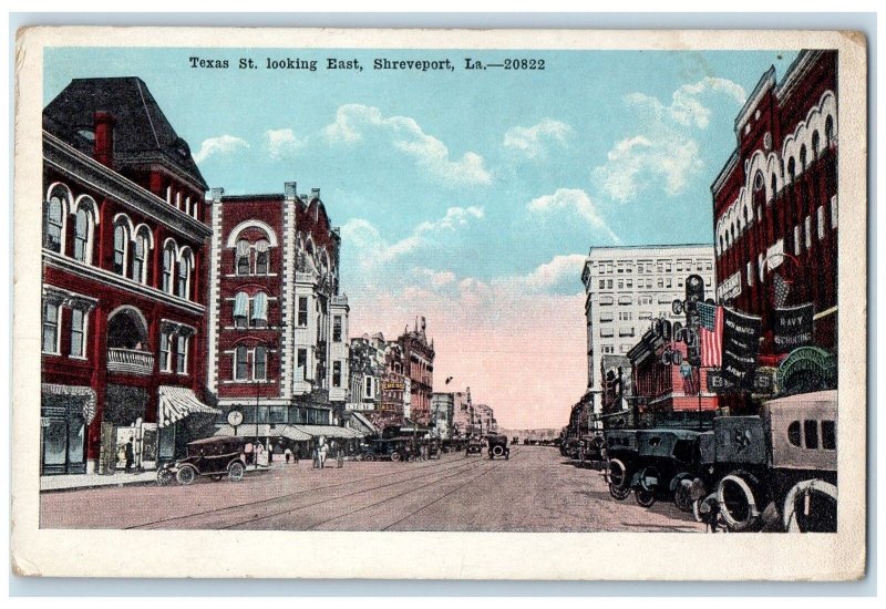 c1920's Texas St. Looking East Business Section Shreveport Louisiana LA Postcard