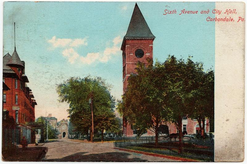 1901-1907 Carbondale PA Sixth 6th Avenue & City Hall Lackawanna Co UDB Postcard