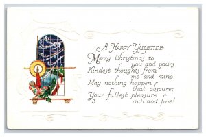 Art Deco Candle In Window Yuletide Merry Christmas UNP Unused DB Postcard S6