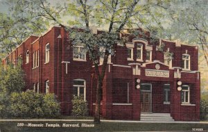 Harvard, Illinois IL   MASONIC TEMPLE  McHenry County  ca1940's Linen Postcard