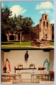 Vtg San Antonio Texas TX San Francisco De La Espada Mission Altar Postcard