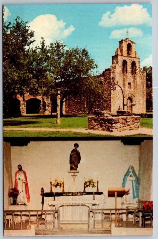 Vtg San Antonio Texas TX San Francisco De La Espada Mission Altar Postcard