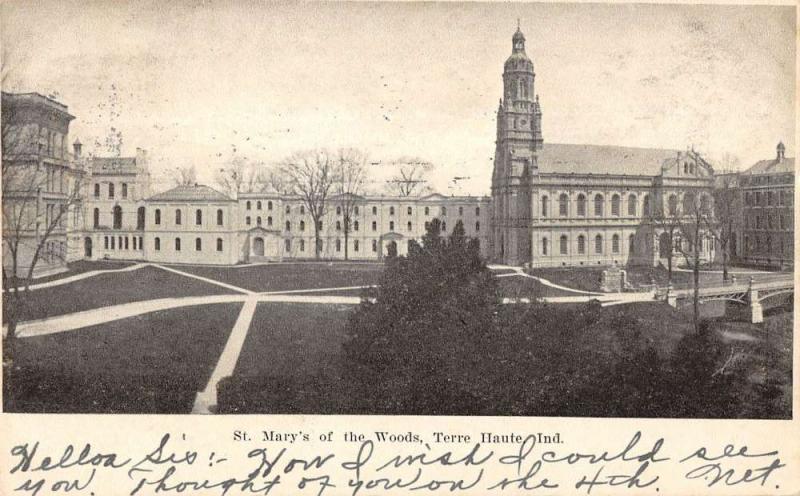 Terre Haute Indiana St Marys Of The Woods Street View Antique Postcard K34556