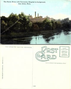 The Huron River with University Hospital, Ann Harbor, Michigan