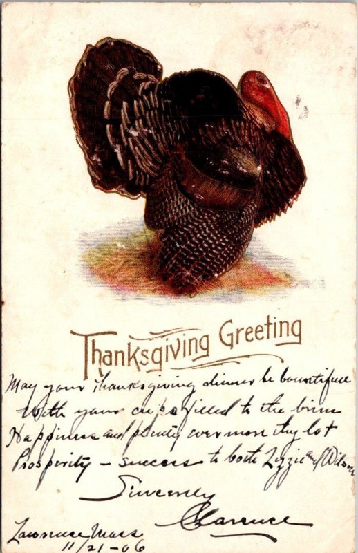 Thanksgiving Greetings With Turkey 1906 Embossed