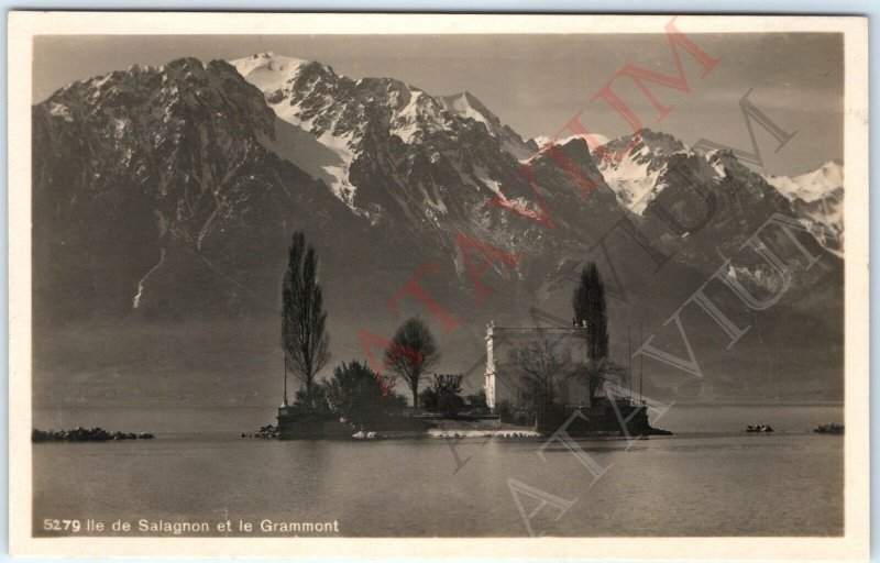1930s Lake Geneva Switzerland Beautiful Villa RPPC Salagnon Island Grammont A163