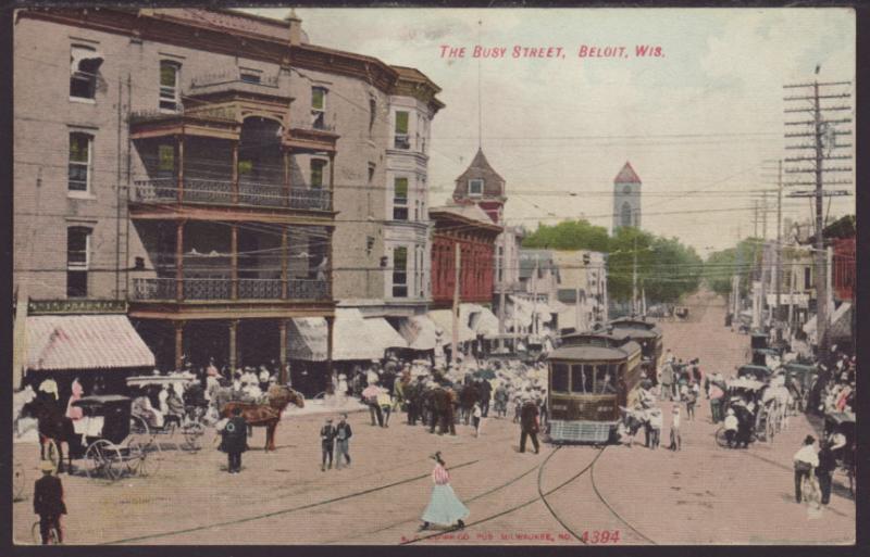 The Busy Street,Beloit,WI Postcard