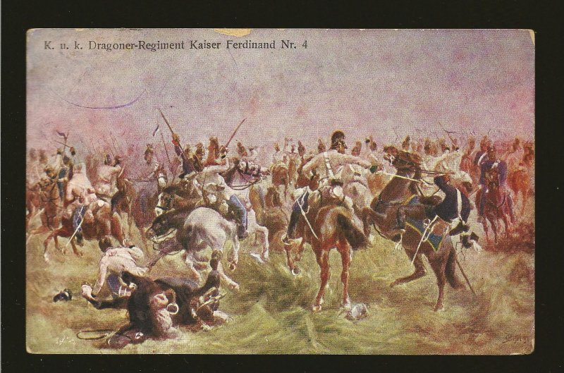 Austria KUK Dragoner -Regiment Kaiser Ferdinand Nr4 Vels 1 6a Art Color Postcard