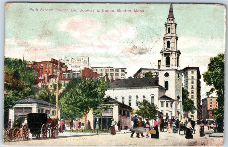 c1900s Boston MA Park St Church Subway Zentrance Peters Chocolate Billboard A205