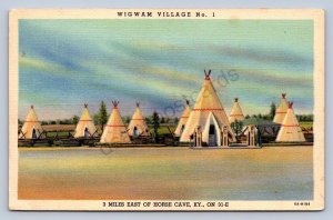 JH6/ Horse Cave Kentucky Postcard Linen Wigwam Village Tepees Gas Station 112