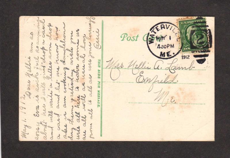 Me Ticonic Falls Railroad train Bridge Kennebec River Waterville Maine Postcard