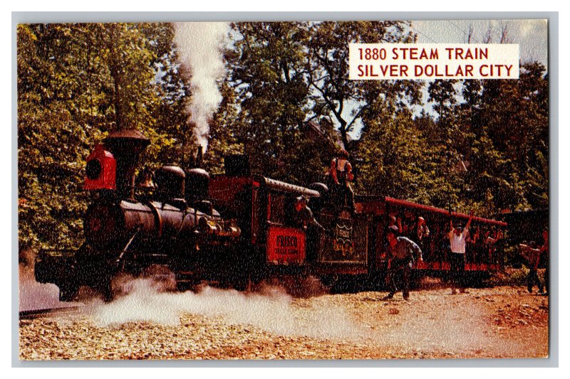 1880 Steam Train Silver Dollar City Postcard Missouri Robbery Holdup Ambush 