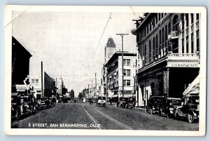 San Bernardino California CA Postcard E Street Classic Cars Buildings Road 1940