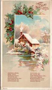1870's  New Home Sewing Machine Daisies Holly House Victorian Trade Card  