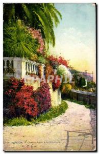 Menton - flowery path at the border - Old Postcard