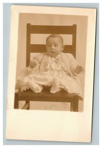 Vintage 1912 RPPC Postcard Portrait of Baby in Chair Named on Back