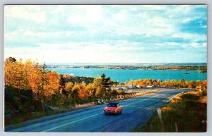 The Lookout, Callander, Ontario, Vintage 1989 Chrome Postcard, Old Cars