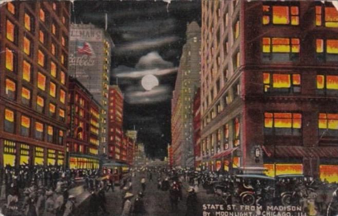 Illinois Chicago State Street From Madison By Night 1916 Curteich