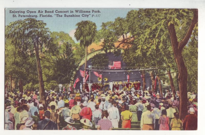 P693 JLs 1930-45 linen open air band concert people st peterburg florida