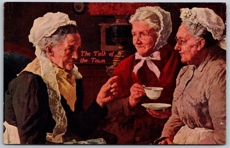 Vtg The Talk of the Town Old Women Gossip Over Coffee 1910s Postcard
