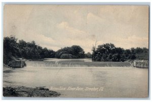 Streator Illinois IL Postcard Vermilion River Dam Exterior c1908 Vintage Antique