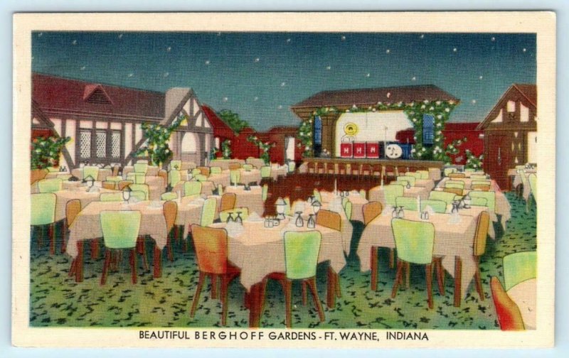 FORT WAYNE, Indiana IN ~ Roadside BERGHOFF GARDENS Restaurant c1940s Postcard