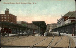 Troy NY RR Train Station Depot South Entrance c1910 Postcard