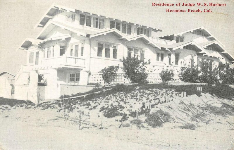 Residence of Judge W.S. Harbert, Hermosa Beach, CA 1918 Vintage Postcard