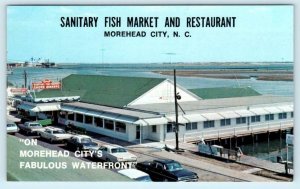 MOREHEAD CITY, NC ~ Hush Puppies Recipe SANITARY FISH MARKET Restaurant Postcard