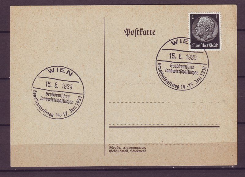 P1673 1939 WWII nazi germany postcard wien cancel hindenburg stamp