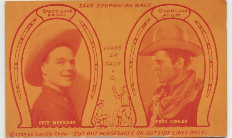 COWBOY PETE MORRISON FRED KOHLER ARCADE CARD 1929 RARE  LUCKY HORSESHOE exhibit 